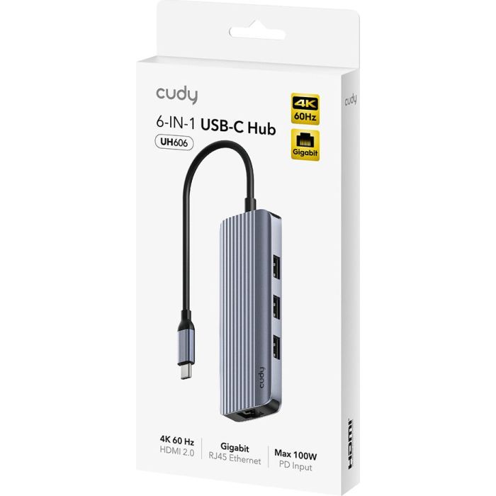 Концентратор Cudy USB-C 6-in-1 1xHDMI 4K + 1xUSB-C + 1xUSB 3.0 5Gbps + 2xUSB 2.0 (UH606) изображение 2