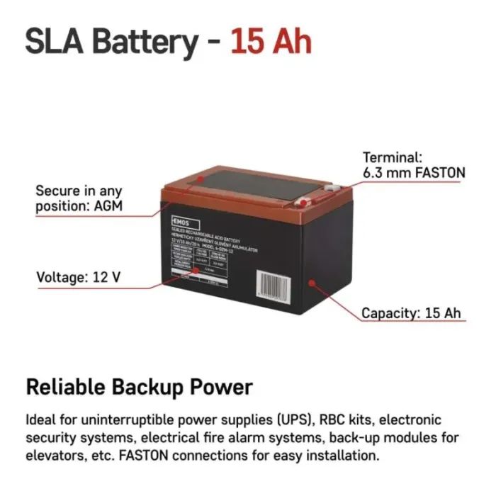 Батарея до ДБЖ EMOS 12V 15Ah (B9656V) зображення 3