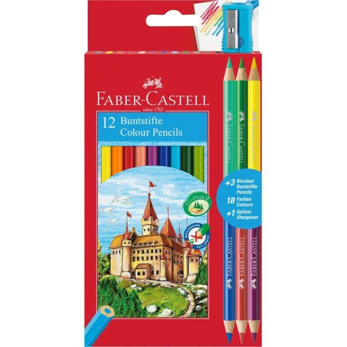 Карандаши цветные Faber-Castell Замок 12+3 кольорів з чинкою (110312) (22086)