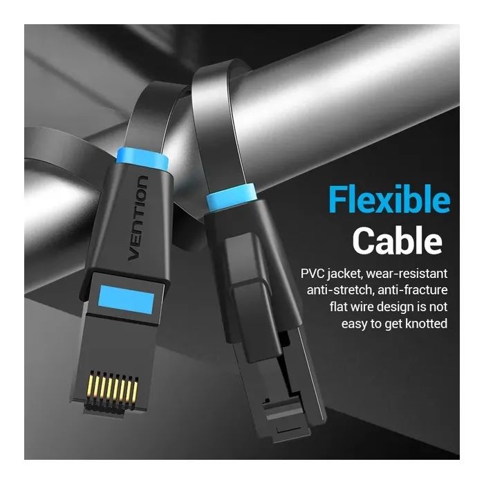 Патч-корд 1м, UTP cat 6 RJ-45 flat black Vention (IBJBF) изображение 2