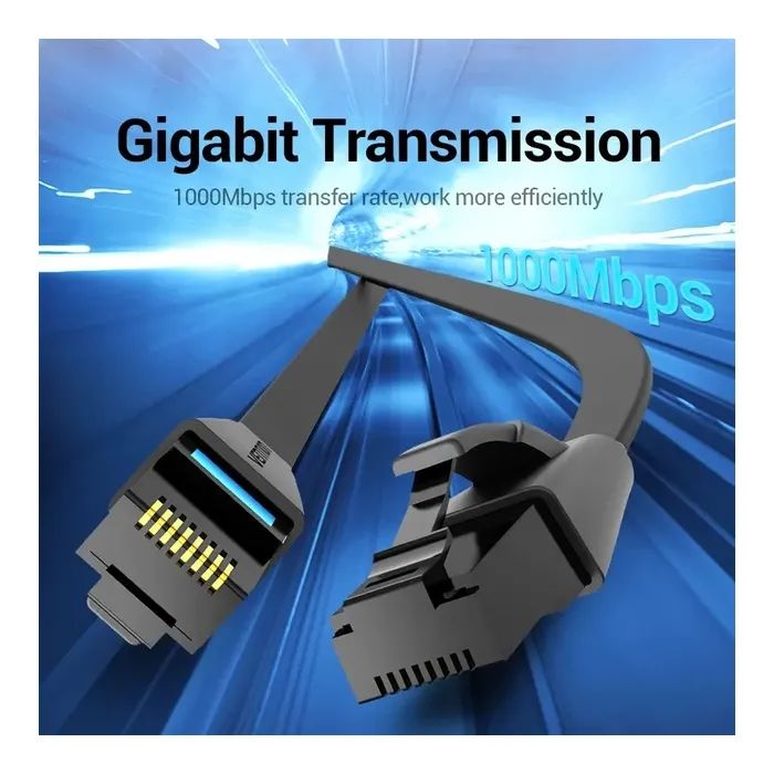 Патч-корд 1м, UTP cat 6 RJ-45 flat black Vention (IBJBF) изображение 3
