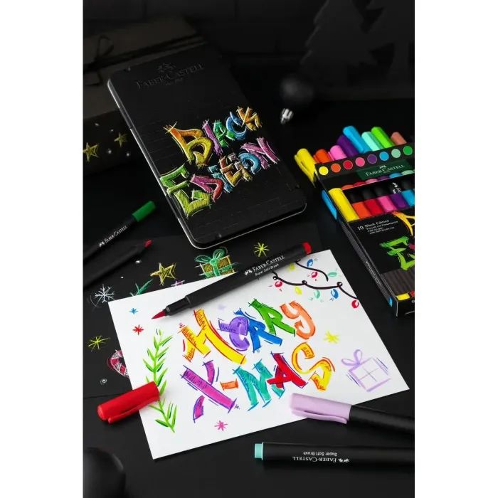 Фломастеры Faber-Castell кисточки Black Edition, 10 цветов (32355) изображение 5