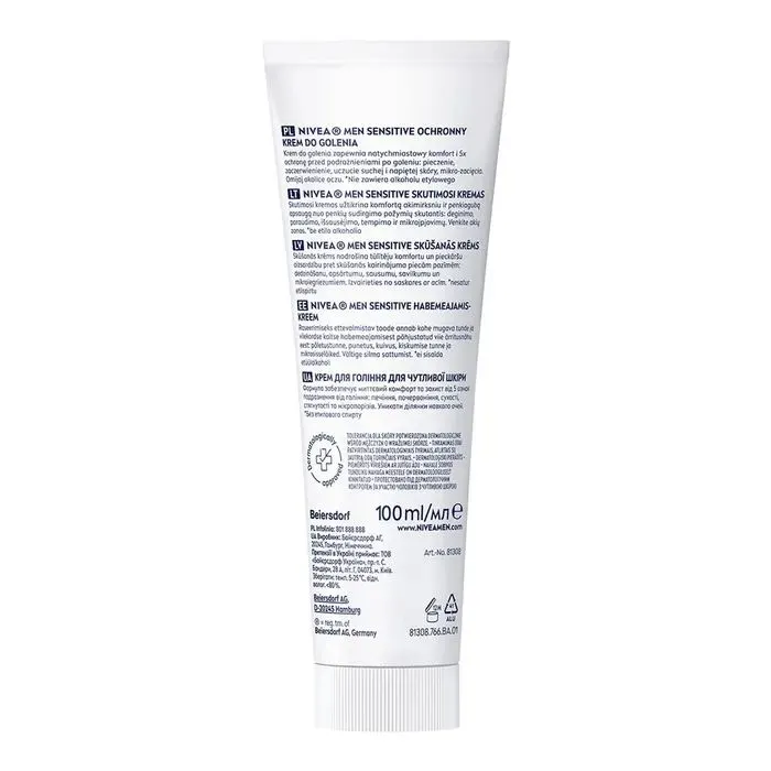 Крем для бритья Nivea MEN Sensitive Shaving Cream 0% Alcohol 100 мл (4005808309344) изображение 7