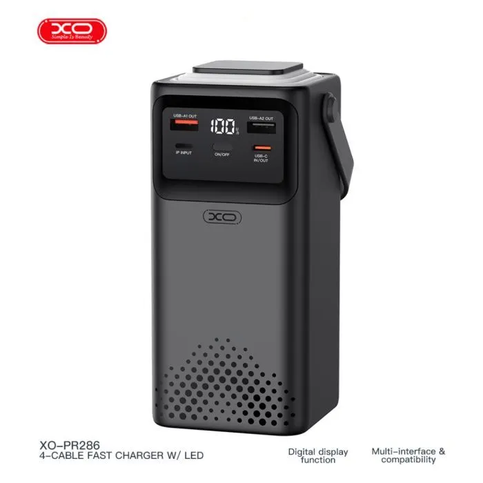 Батарея універсальна XO 50000mAh, PD/20W, QC/22,5W, Lamp, black (XO-PR286-BK) зображення 2