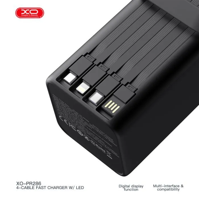 Батарея універсальна XO 50000mAh, PD/20W, QC/22,5W, Lamp, black (XO-PR286-BK) зображення 3