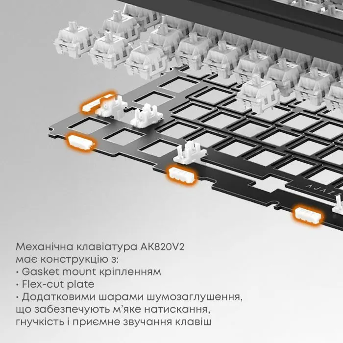 Клавиатура Ajazz AK820 V2 Coconut Flake Switch Wireless/Bluetooth/USB UA Black/Gray/Yellow (AK820-V2-CF-BGY) изображение 11