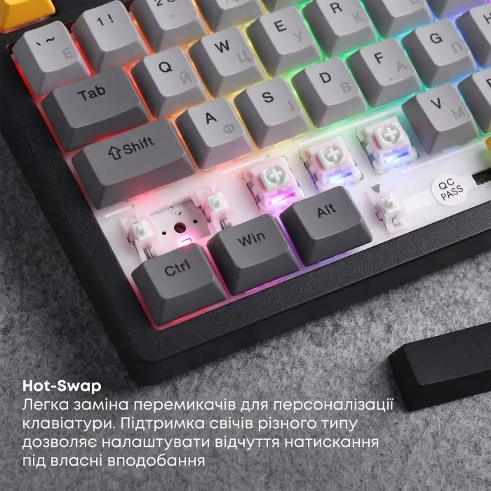 Клавиатура Ajazz AK820 V2 Coconut Flake Switch Wireless/Bluetooth/USB UA Black/Gray/Yellow (AK820-V2-CF-BGY) изображение 13