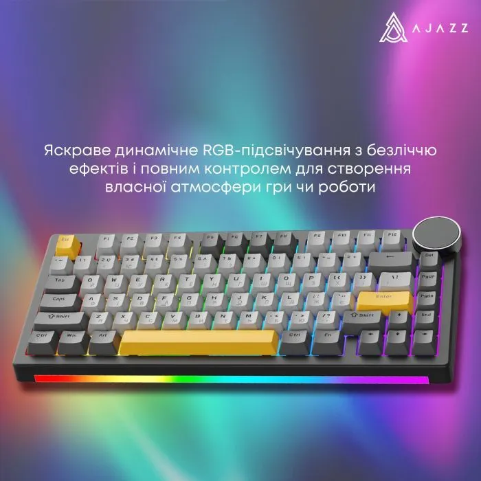 Клавиатура Ajazz AK820 V2 Coconut Flake Switch Wireless/Bluetooth/USB UA Black/Gray/Yellow (AK820-V2-CF-BGY) изображение 18