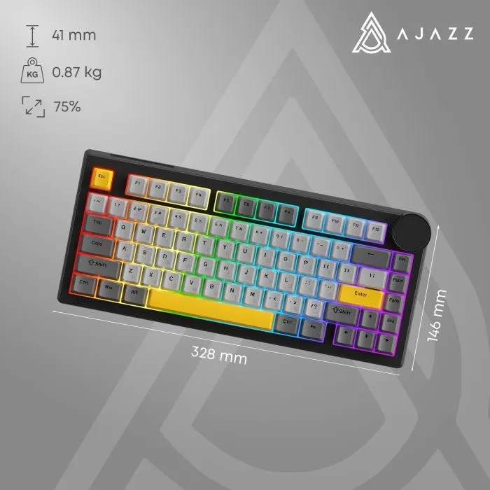 Клавиатура Ajazz AK820 V2 Coconut Flake Switch Wireless/Bluetooth/USB UA Black/Gray/Yellow (AK820-V2-CF-BGY) изображение 19