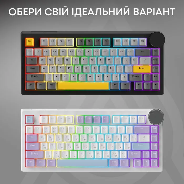 Клавиатура Ajazz AK820 V2 Coconut Flake Switch Wireless/Bluetooth/USB UA Black/Gray/Yellow (AK820-V2-CF-BGY) изображение 6
