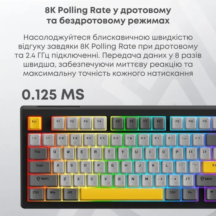 Клавиатура Ajazz AK820 V2 Coconut Flake Switch Wireless/Bluetooth/USB UA Black/Gray/Yellow (AK820-V2-CF-BGY) изображение 9