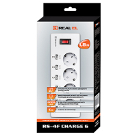 Мережевий фільтр живлення REAL-EL RS-4F CHARGE 6, 1.8m, white (EL122300014) зображення 2
