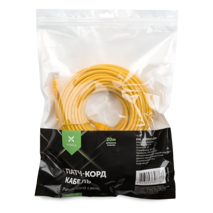 Патч-корд Vinga UTPCat5e 10.0 m CCA (VCPPCCCS10Y) зображення 4