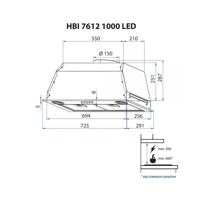 Витяжка кухонна Minola HBI 7612 BL 1000 LED зображення 7