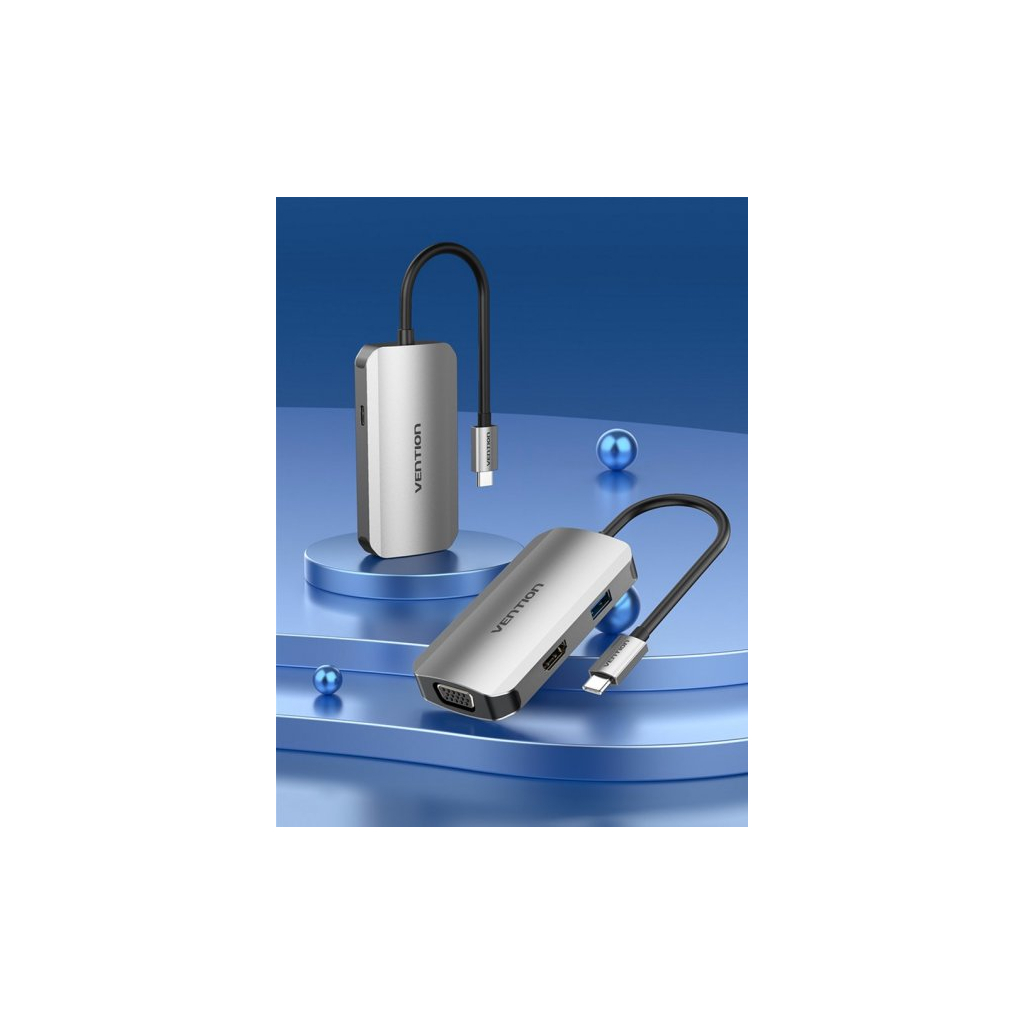 Концентратор Vention USB3.1 Type-C --> HDMI/VGA/USB 3.0/PD 100W Hub 4-in-1 (TOAHB) изображение 2