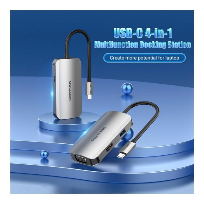 Концентратор Vention USB3.1 Type-C --> HDMI/VGA/USB 3.0/PD 100W Hub 4-in-1 (TOAHB) зображення 3