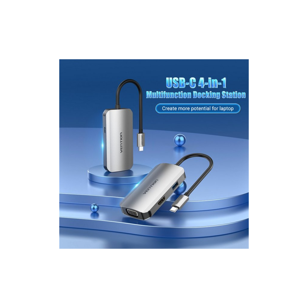 Концентратор Vention USB3.1 Type-C --> HDMI/VGA/USB 3.0/PD 100W Hub 4-in-1 (TOAHB) изображение 3