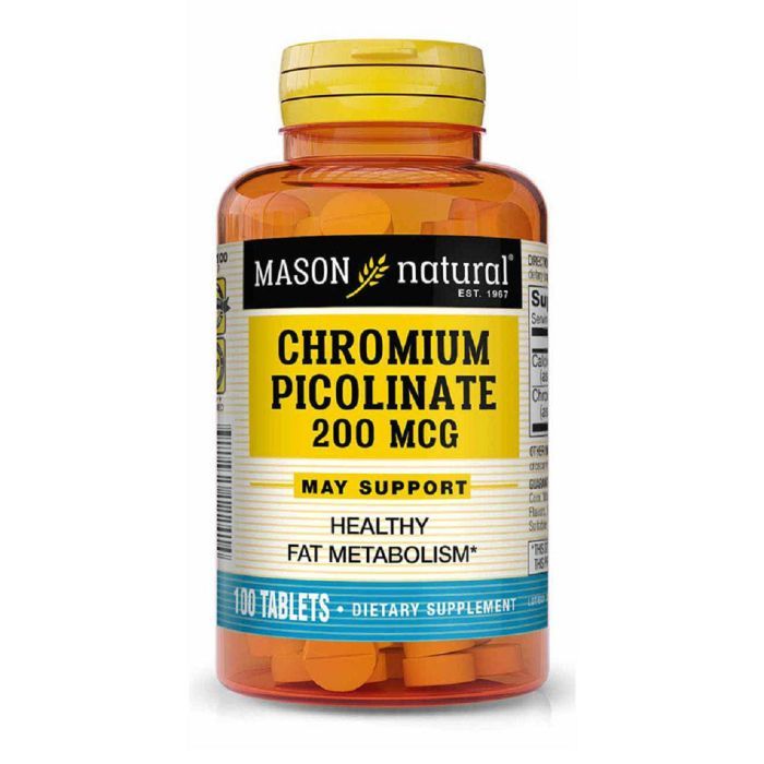 Минералы Mason Natural Хром Пиколинат 200 мкг, Chromium Picolinate, 100 таблеток (MAV12241)