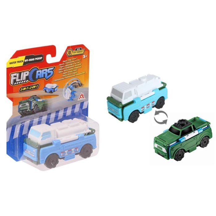 Масштабная модель автомобиля Flip Cars 2 в 1 Водовоз и Внедорожный пикап (EU463875-13)