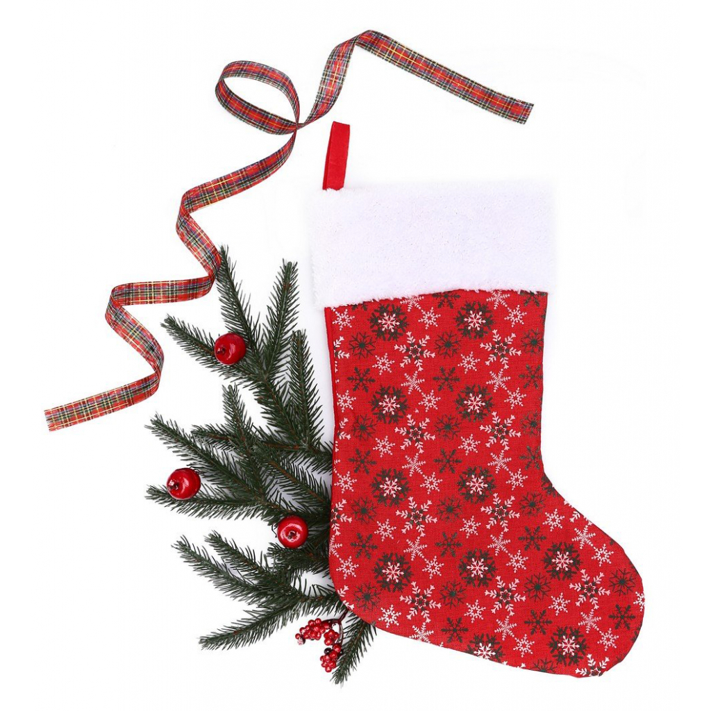 Украшение декоративное ColorWay Носок для подарков Merry Christmas Снежинки 38 см Red (CW-MCS38RED)