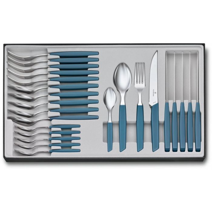 Набір столових приборів Victorinox Swiss Modern Table Set 24 шт Steak Blue (6.9096.12W2.24)
