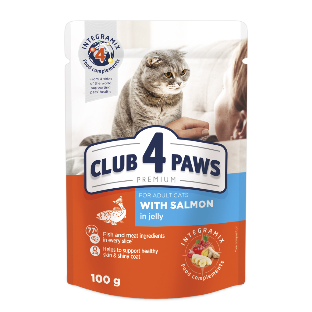 Влажный корм для кошек Club 4 Paws в желе с лососем 100 г (4820083908873)