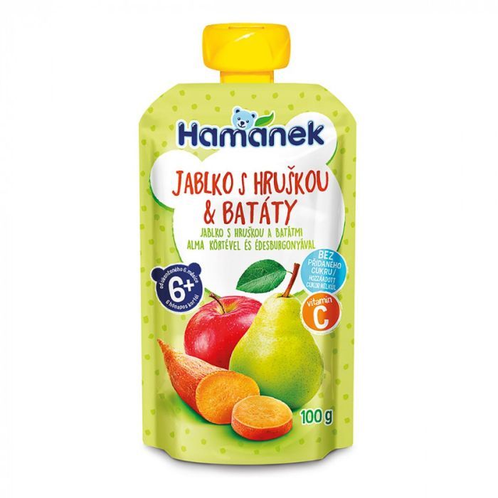 Детское пюре Hamanek яблоко с грушей и бататом 100 г (8595139798437)