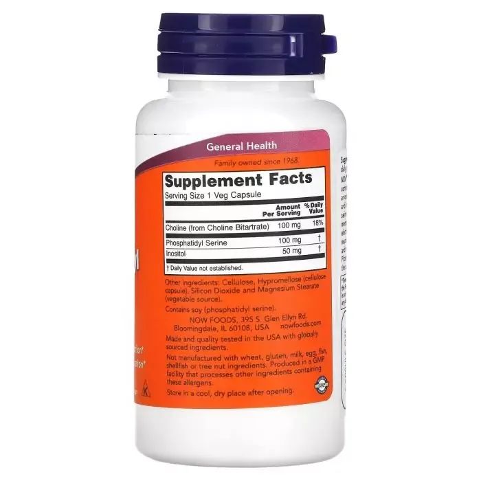 Витаминно-минеральный комплекс Now Foods Фосфатидилсерин, 100 мг, Phosphatidyl Serine, 60 вегетарианских ка (NOW-02380) изображение 2