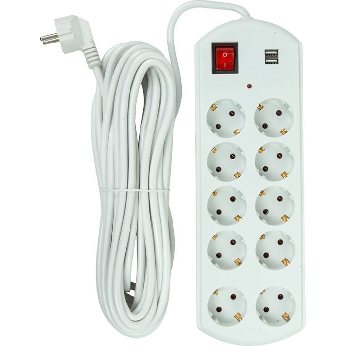 Сетевой фильтр питания PowerPlant 10м, 10 розеток, USB, євро, 100% мідь (YS-N6065/10) (EX610563) изображение 2