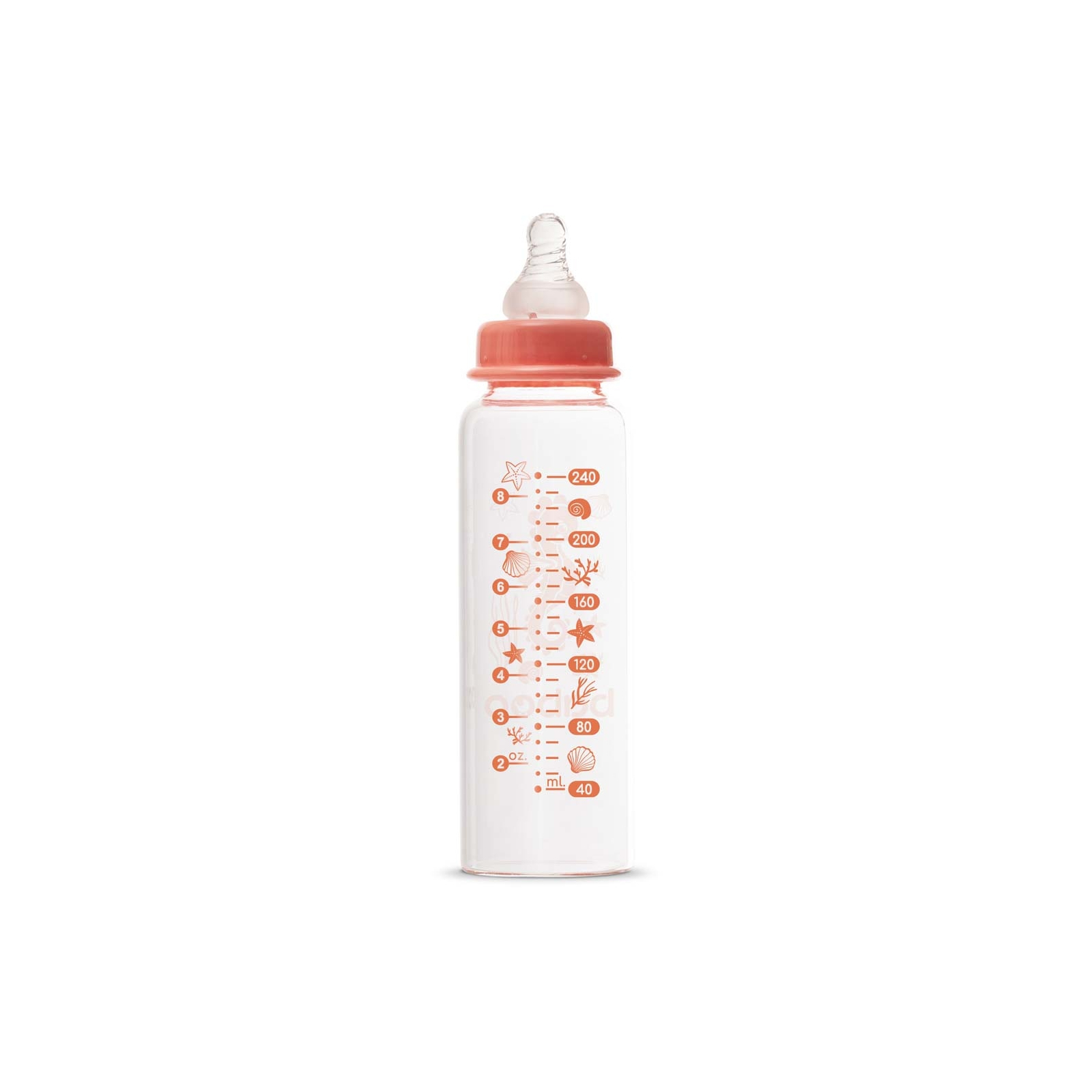 Пляшечка для годування Baboo Скляна , антиколікова, 240 мл, 3+ міс (Sea Life / помаранчева) (3-118) зображення 3