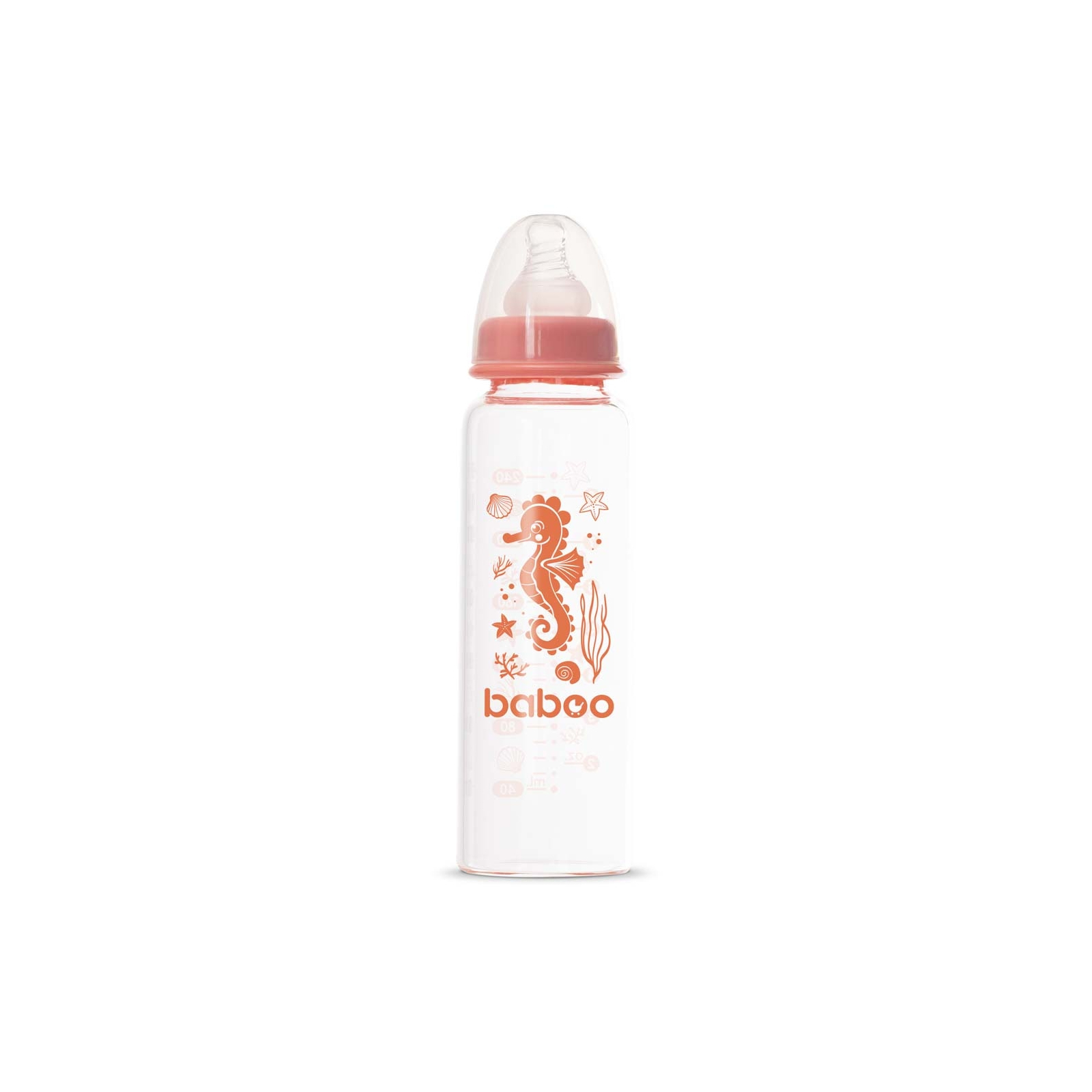 Пляшечка для годування Baboo Скляна , антиколікова, 240 мл, 3+ міс (Sea Life / помаранчева) (3-118)