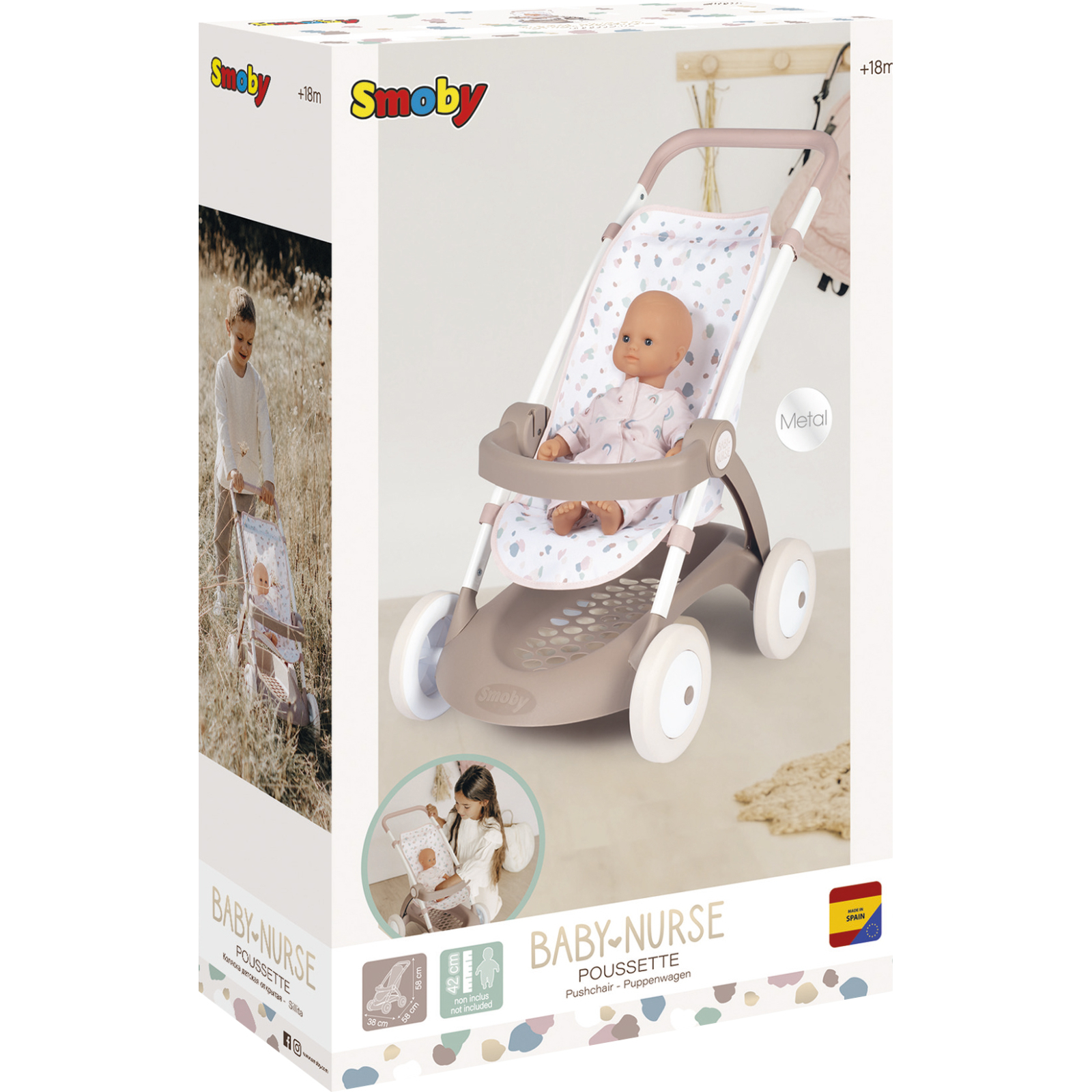 Коляска для кукол Smoby Baby Nurse Прогулка с корзиной Розовая пудра (254018) изображение 4
