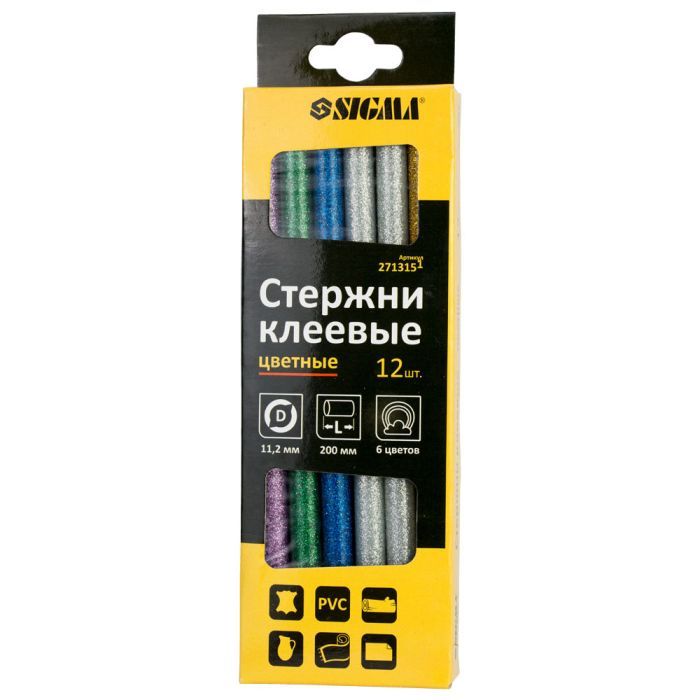 Клеевые стержни Sigma 11.2x200мм 12шт 0.24кг (цветные) (2713151) изображение 2