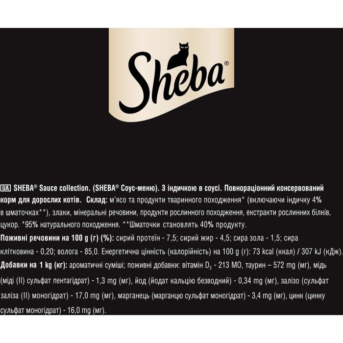 Вологий корм для кішок Sheba з індичкою в соусі 85 г (4770608265434) зображення 5
