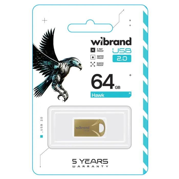 USB флеш накопичувач Wibrand 64GB Hawk Gold USB 2.0 (WI2.0/HA64M1G) зображення 2