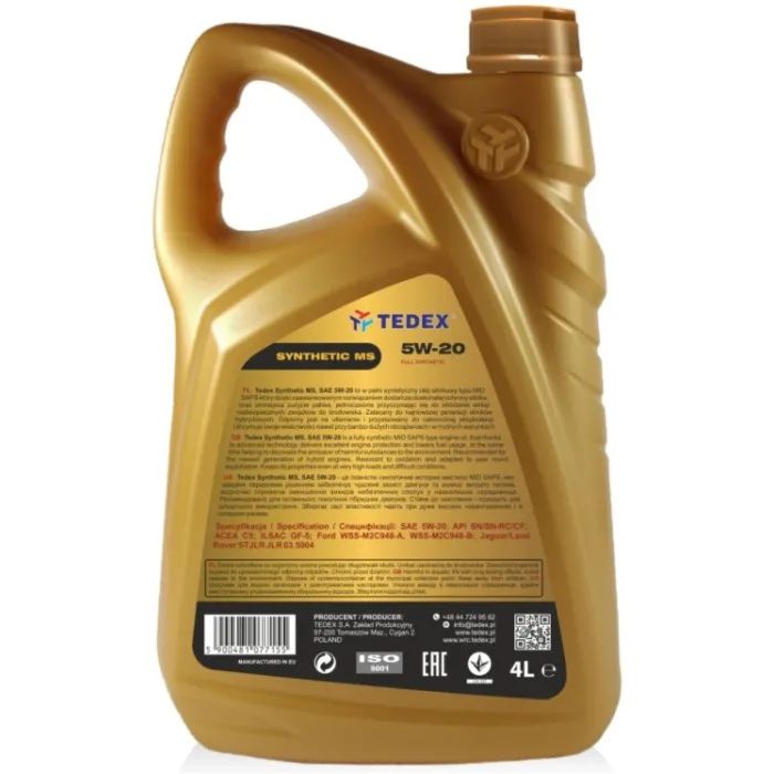 Моторное масло TEDEX SYNTHETIC (MS) MOTOR OIL 5W20 - 4л изображение 2