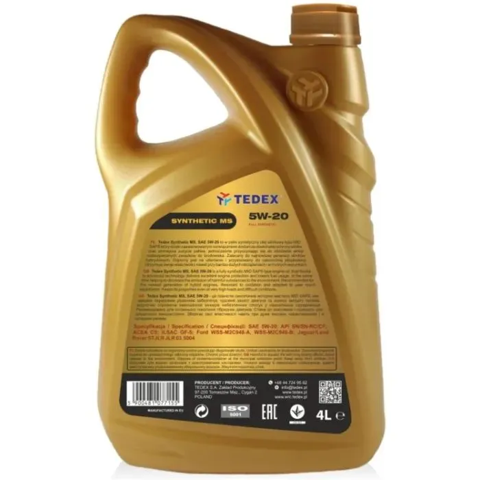 Моторна олива TEDEX SYNTHETIC (MS) MOTOR OIL 5W20 - 4л зображення 2