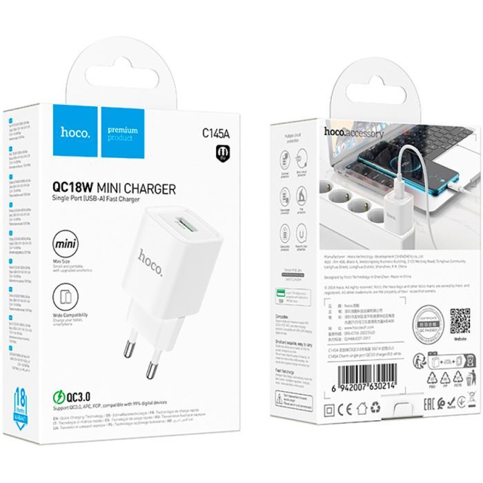 Зарядное устройство HOCO C145A Charm USB QC3.0 White (6942007630214) изображение 7