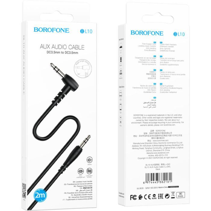 Кабель мультимедийный 3.5mm M to 3.5mm M 1.0m black BOROFONE (6974443382167) изображение 3
