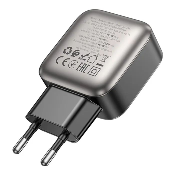 Зарядний пристрій BOROFONE BAS55A Absolute 1xUSB-C PD30W + 1xUSB QC3.0 Black (6941991116230) зображення 6