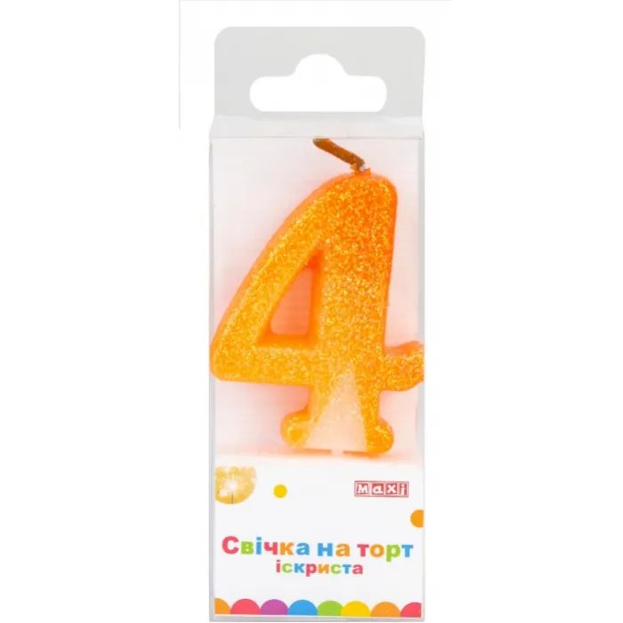 Свеча Maxi "4" із блискітками, що іскриться, 4,5 см, на торт (MX622081-4)