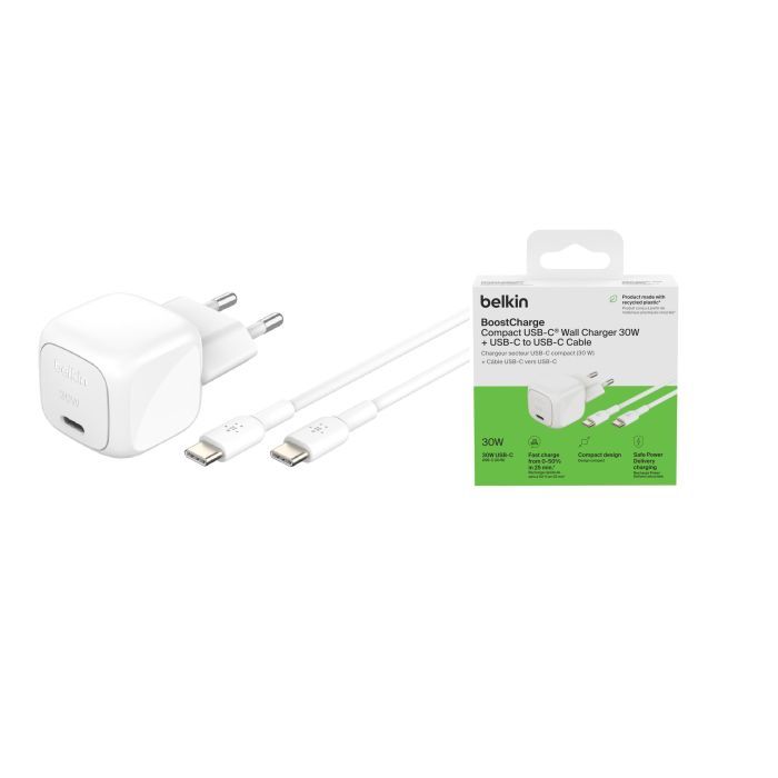 Зарядное устройство Belkin USB-C PD30W PPS + cable USB-C to USB-C 1.0m PVC white (WCA008KQ1MWH-B6) изображение 5