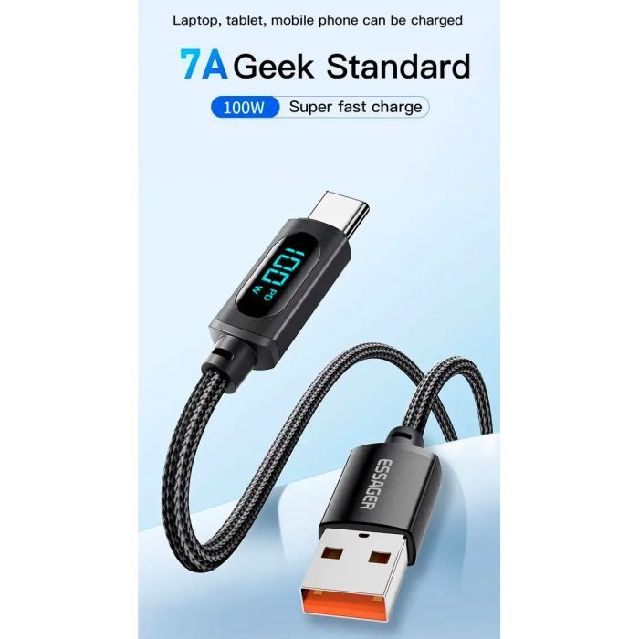 Дата кабель USB 2.0 AM to USB-C 1.0m 7A LED black Essager (EXCT-XY01-P) изображение 2