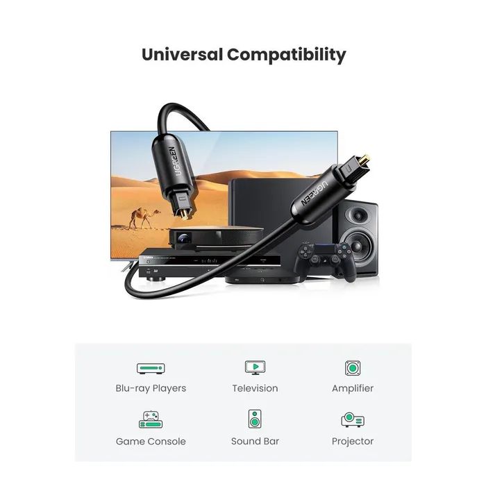 Кабель мультимедийный Optical Toslink 1.5m AV122 black Ugreen (70891) изображение 2