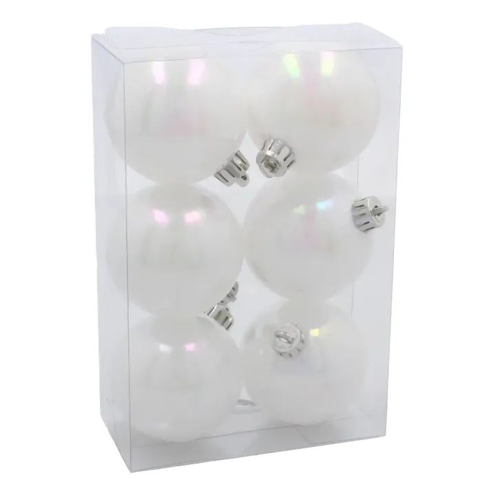 Ялинкова іграшка Chomik пластикові кульки компл. 6шт, 6см, білий перламутр (5900779893696)