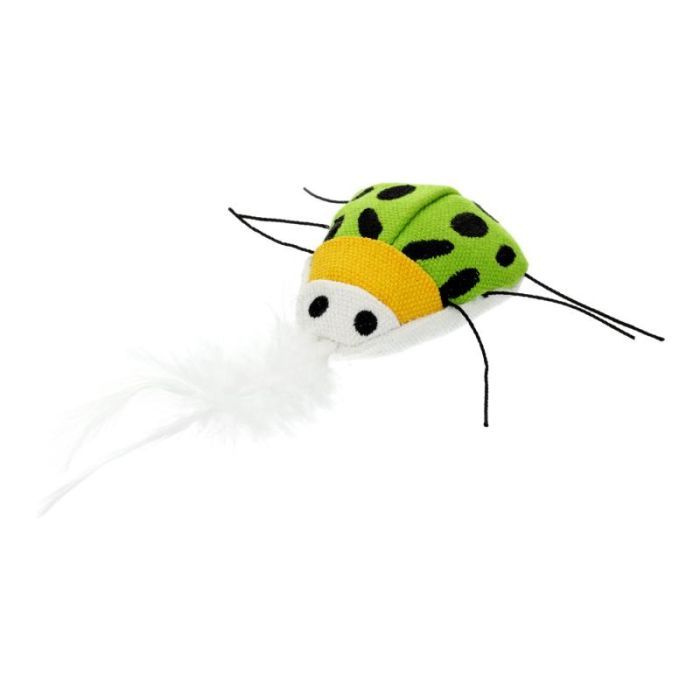 Іграшка для котів Hippie Pet Жук з білим пір'ям 7.5 см (HIPCT2304039B)