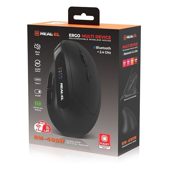 Мышка REAL-EL RM-490W Wireless/Bluetooth Black (EL123200058) изображение 8