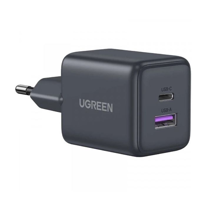Зарядное устройство UGREEN 1xUSB-C PD30W + 1xUSB QC3.0 GaN X516 gray (55539)