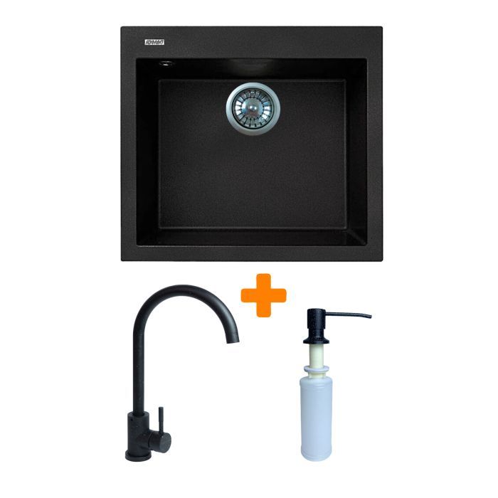 Мойка кухонная Adamant Univer чорний + змішувач + дозатор (4824296902103)