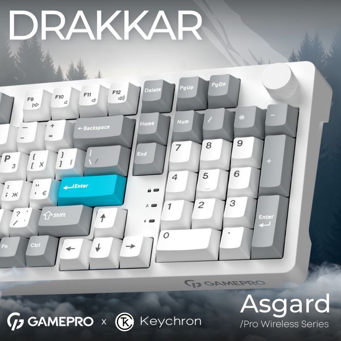 Клавиатура GamePro Asgard Drakkar Keychron Super Red Switch Wireless/Bluetooth/USB UA White (MK305WH) изображение 6